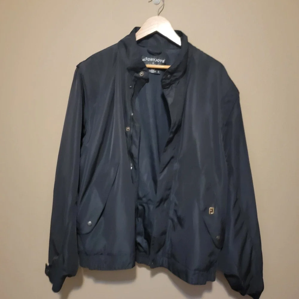 FootJoy DryJoys Jacket Mens Large Black Golf Rain Windbreaker Zip Off Sleeves